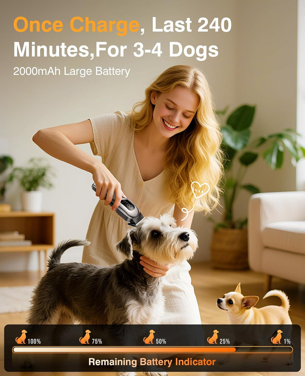 Dog Clippers for Grooming, Dog Grooming Kit for Heavy Thick Hair, Low Noise Cordless Pet Hair Trimmer with Stainless Steel Blade, Professional Rechargeable Hair Trimmer for Dogs and Cats L-Sliver