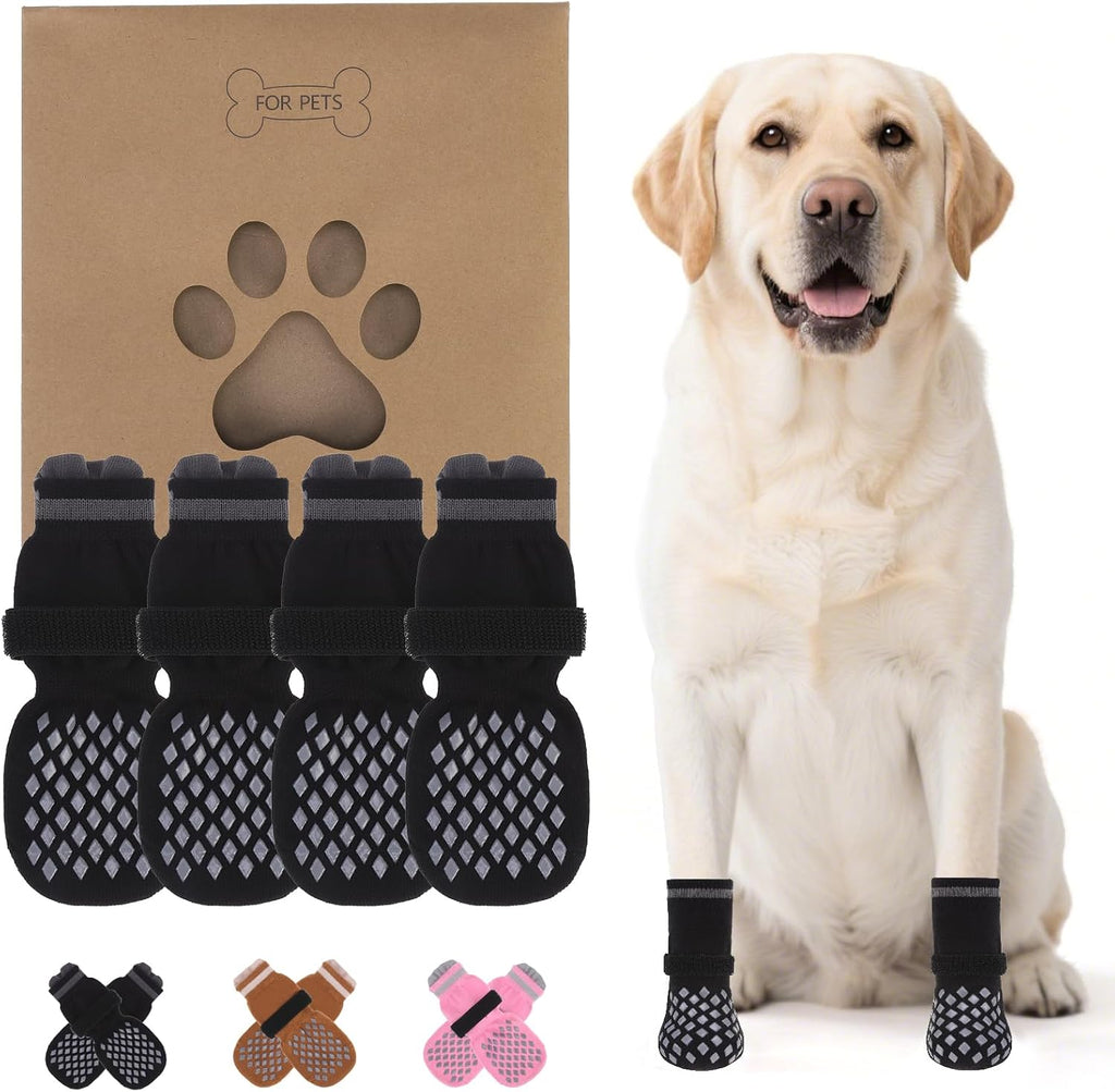 Anti Slip Dog Socks Shoes for Hot Pavement to Prevent Licking Paws Scratching, Pet Boots & Paw Protector for Hardwood Floors, Dog Grip Booties for Small Medium Large Senior Dogs, Black M
