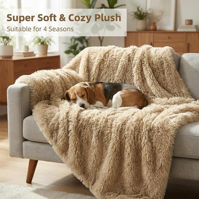 PJYuCien Dog Blankets for Small Dogs Washable - Fluffy Fuzzy Cat Blanket for Couch, Puppy Throw for Furniture with Polyester Fleece, Super Soft Plush for Pet Kitten Doggy, Brown, 24" x 32"