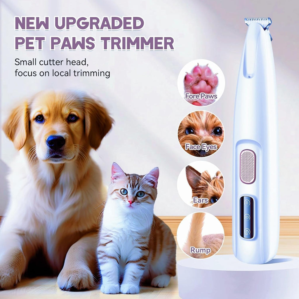 Dogs Cats Rabbits Paw Trimmer with LED Light Pets Use (White) | Electric Pets Clippers Rechargeable, Grooming Shaver for Dog Cat Rabbit Eyes Face Ears Feet Rump Hair, Waterproof, Cordless