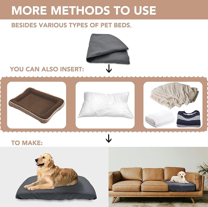 Dog Bed Cover Waterproof Replacement Machine Washable Covers for 44x32 Inch Dog Bed Heavy Duty Scratch Resistant Mattress Protector Pet Bed Cover Only Grey