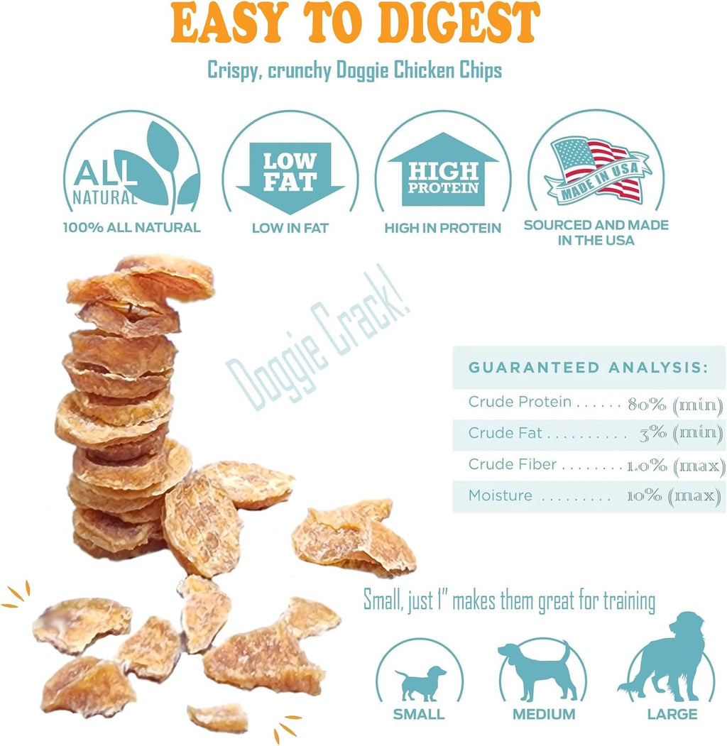 Chicken Chips for Dogs - Raw Dehydrated Chicken Breast, Single Ingredient Healthy Snacks, Food Topper 4.0 Ounce Zip Pack, Weight Control, Training Bites, High Protein Chicken Nibbles (4.0 OZ, Chicken)