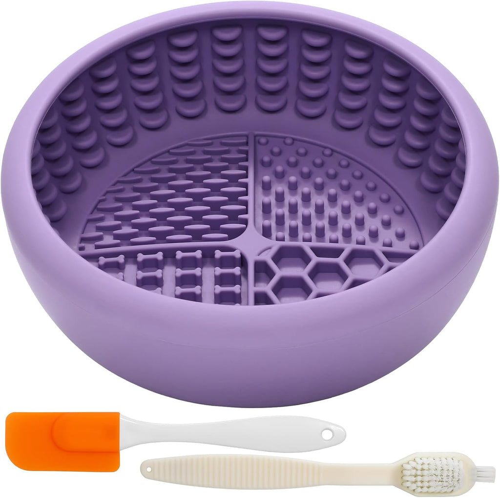 Dog Lick Bowl with Brush and Scraper, Anxiety Relief Lick Mat for Dogs, Non-Slip Freeze Licking Bowl Enrichment Puzzle Feeder for Distraction, BPA Free Silicone, Dishwasher Safe