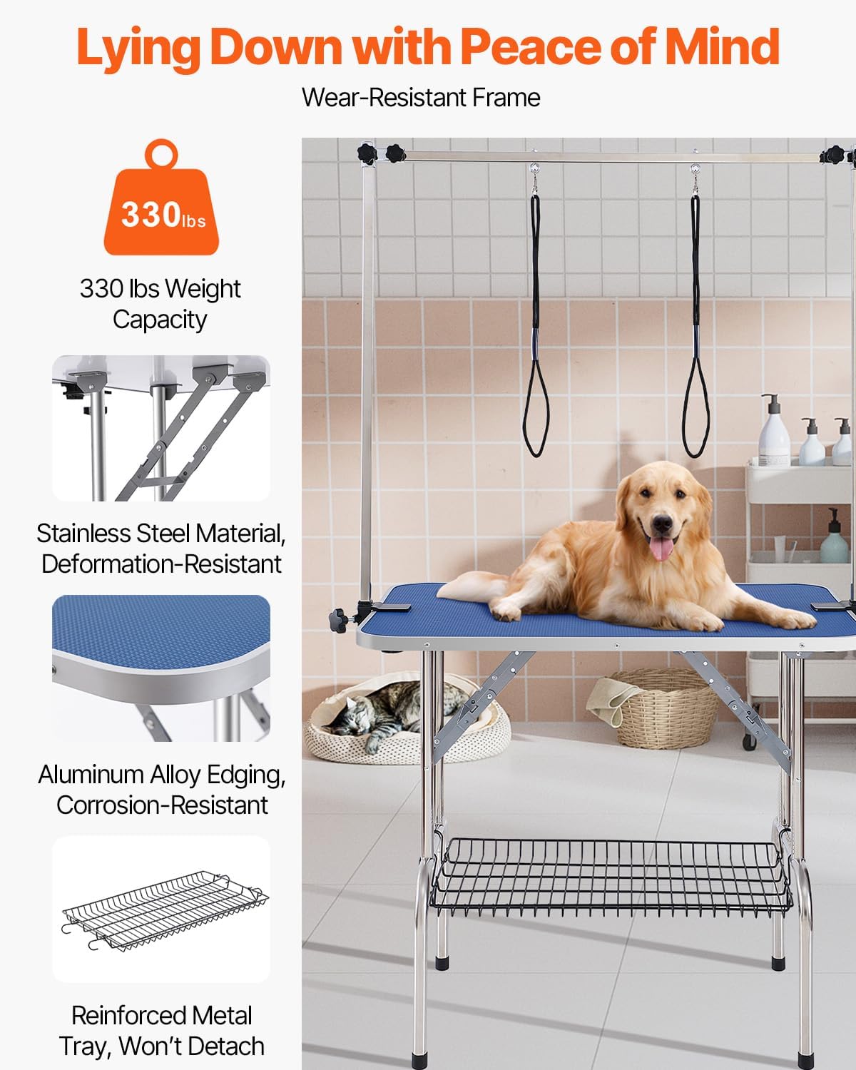 VEVOR Pet Grooming Table, 36 x 24 Inch with 2 Height Adjustable Arms, 330LBS Static Weight Capacity, Foldable Dog Groom Station with No-Sit Haunch Holder with Grooming Loop, for Medium and Small Dogs