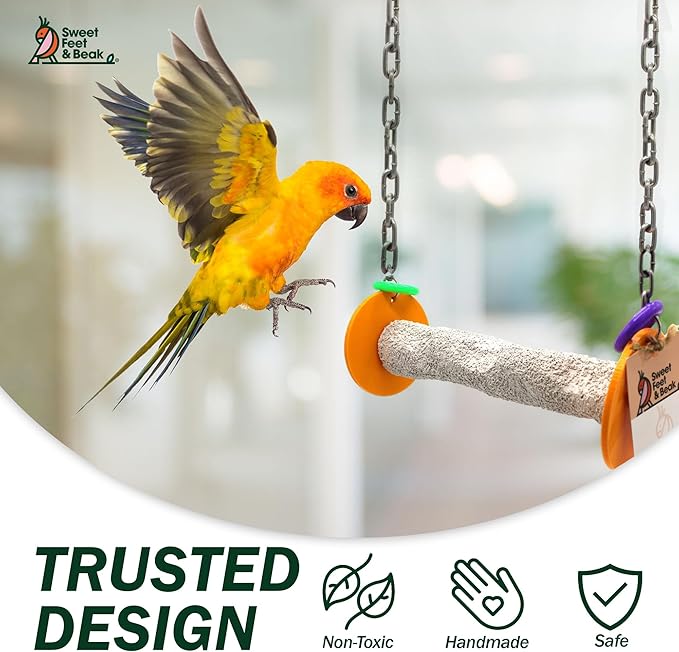 Sweet Feet and Beak Roll Bird Swing - Pumice Perch Bird Toys Trims Nails and Beaks, Safe and Non-Toxic Bird Cage Accessories for Small and Large Birds, Swinging Toys Birds Will Love, XSmall 4.5 Inches