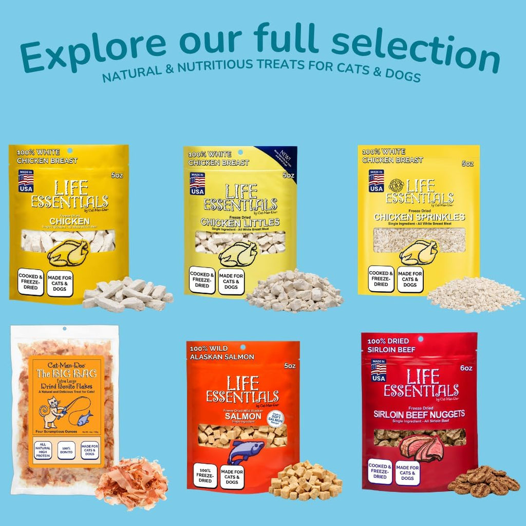 Life Essentials by Cat-Man-Doo | Chicken - 5oz. Bag | Freeze Dried Chicken Cat & Dog Treats | Healthy, Single Ingredient, Training Treats, High Protein | Cooked & Freeze-Dried White Chicken Breast Meat, Healthy Chicken Cat Treats & Dog Treats, High