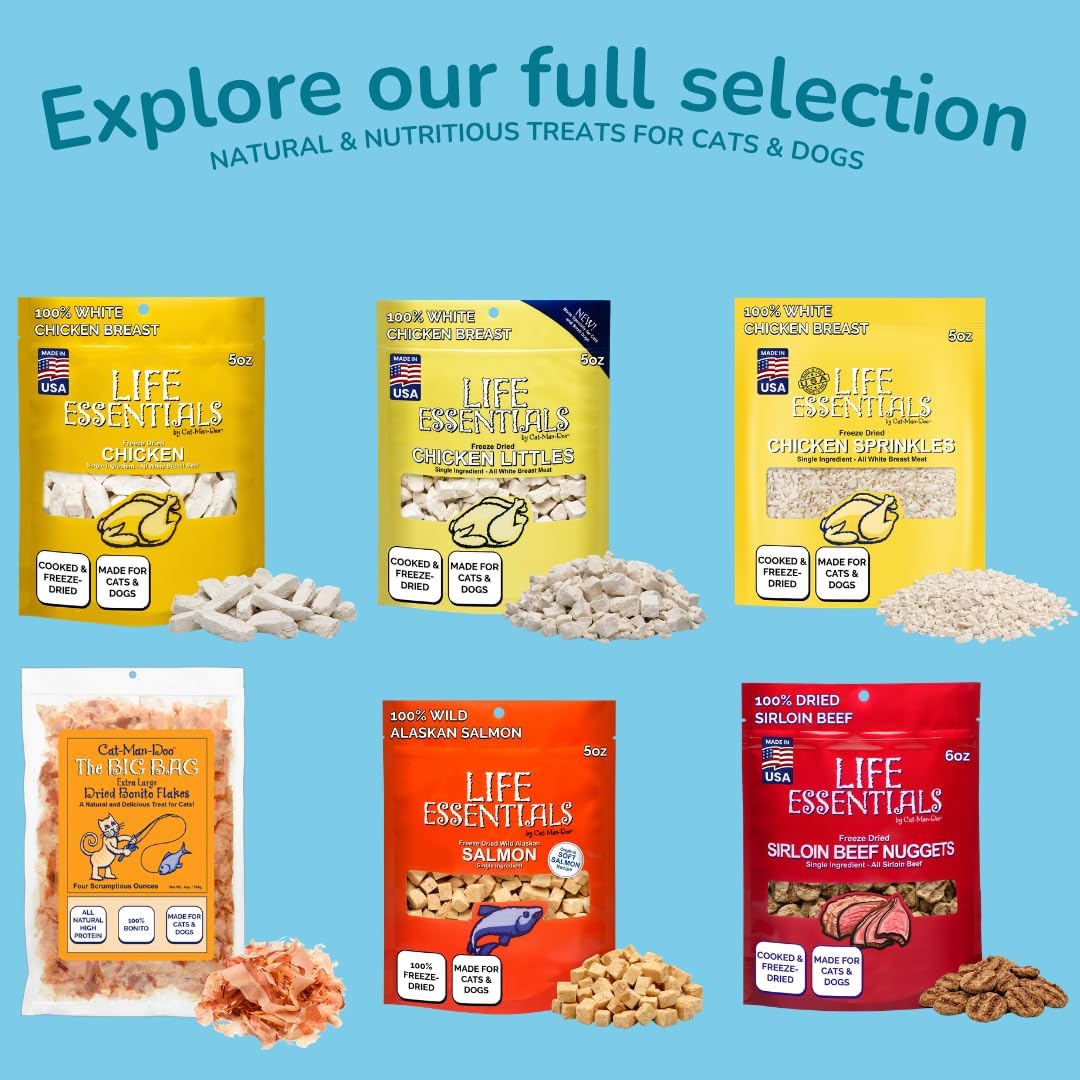 Life Essentials by Cat-Man-Doo | Chicken - 5oz. Bag | Freeze Dried Chicken Cat & Dog Treats | Healthy, Single Ingredient, Training Treats, High Protein | Cooked & Freeze-Dried White Chicken Breast Meat, Healthy Chicken Cat Treats & Dog Treats, High