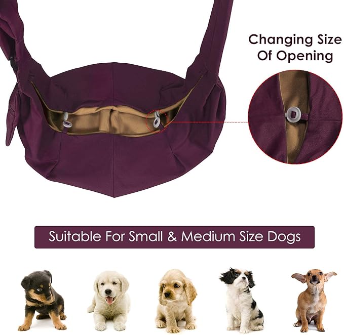 SlowTon Dog Carrier Sling - Thick Padded Shoulder Strap Adjustable Dog Carriers for Small Dogs, Puppy Carrier Purse for Pet Cat with Front Zipper Pocket Safety Belt Machine Washable, WR, S