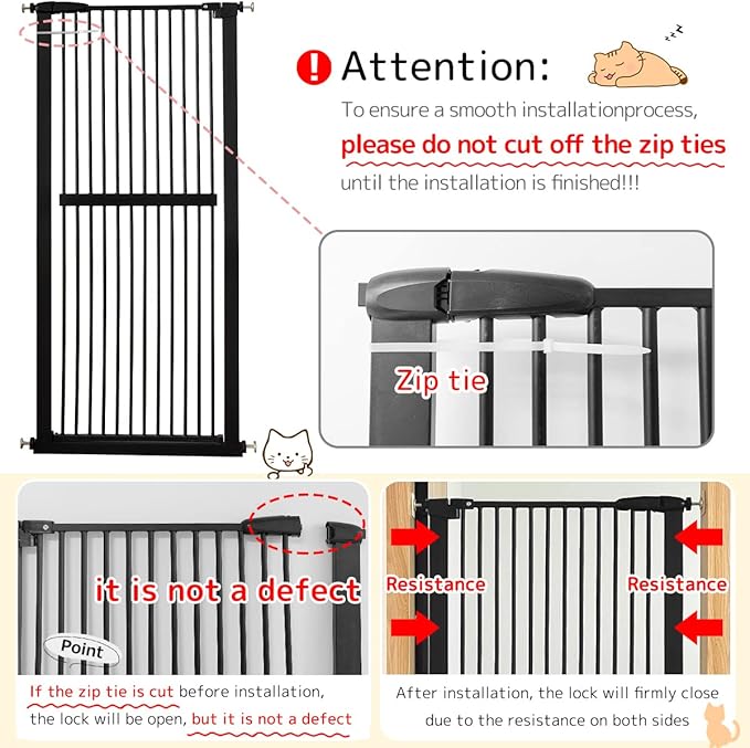 Lumizone Extra Tall Cat Gate 61.02" High Pressure Mounted Extra Wide 55.12"-59.24" (17Sizes) 1.37" Gap No Drilling Auto-Close Tall Pet Gate for Dogs (Black, 55.12"-59.24" W)