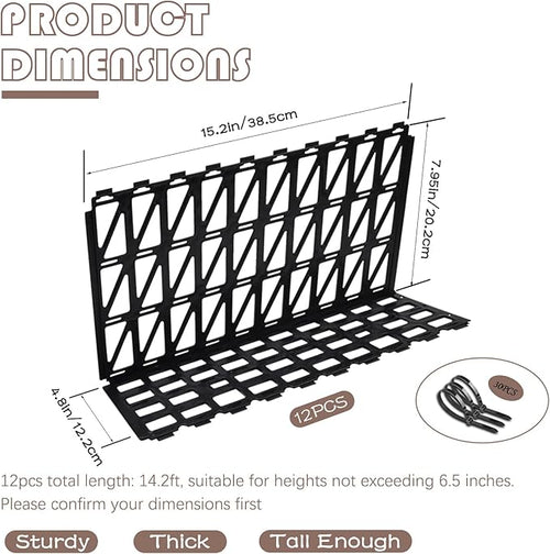 12 Pcs Under Couch Blocker for Bed Adjustable Furniture Plastic Under Bed Blocker with 30 Ties Black Couch Barriers for Dogs Pets Cats (Style 2)