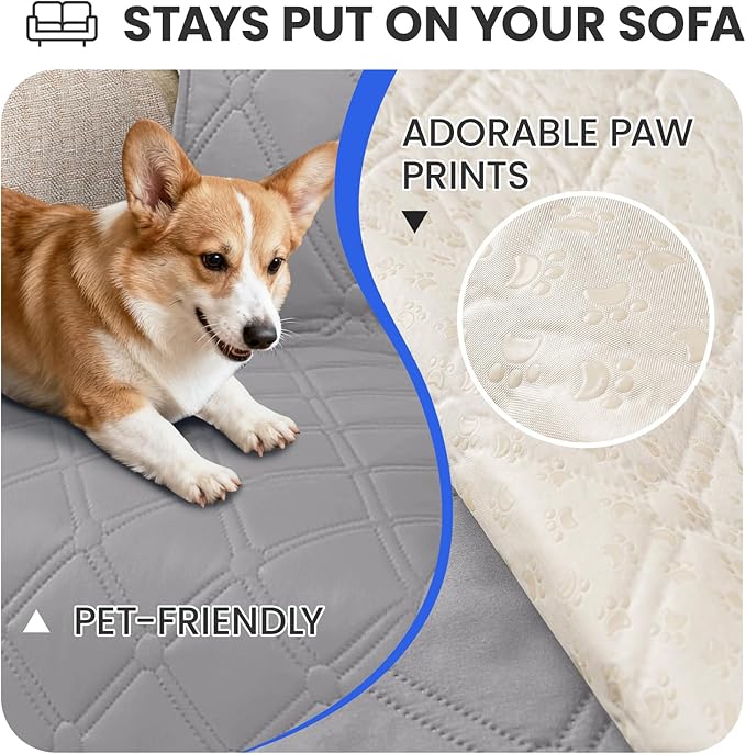 Waterproof Dog Blanket, Non-Slip Soft Pet Bed Cover, Couch Cover for Dogs Washable, Protects Sofa, Furniture, Crate, Car, Tear Resistant Leakproof Pet Blanket (40x50 Inch, Light Grey)