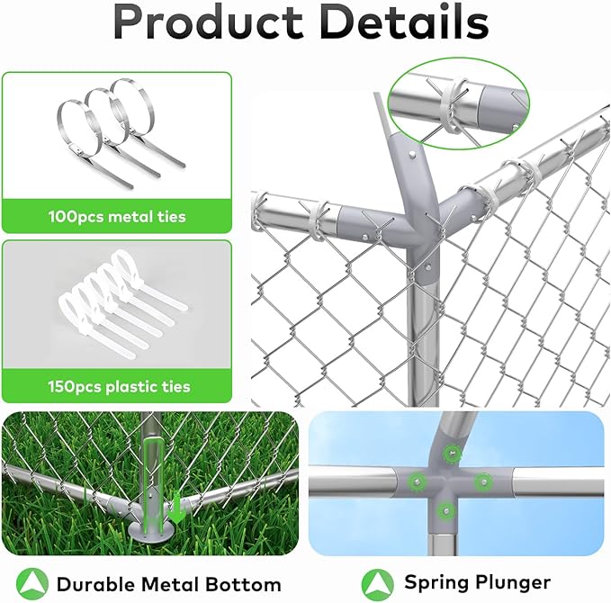 6.8x6.8 FT Outdoor Dog Kennel Outside Heavy Duty Dog Enclosure with Waterproof Cover and Security Lock, Galvanized Wire Mesh Hexagonal Large Dog Kennel(81x81x95.3IN)