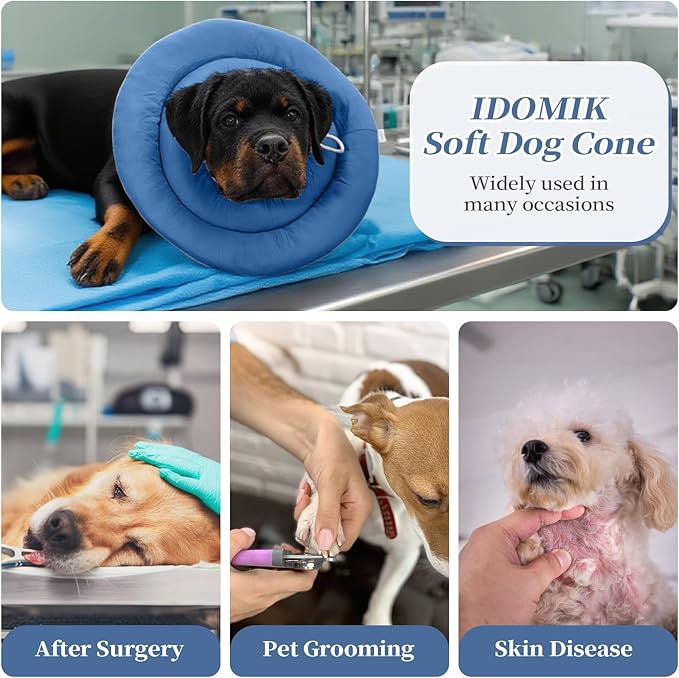IDOMIK Dog Recovery Collar, Waterproof Soft Dog Cone After Surgery, Comfy Protective Elizabethan Collar Alternative for Dogs Cats, Adjustable Pet Neck Donut Cone Anti-Licking Biting Wounds,Navy,2XL