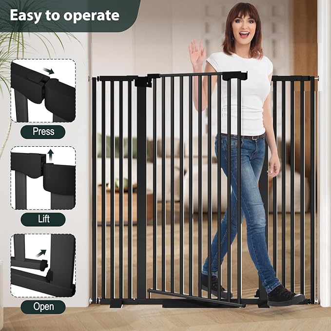 51'' Extra Tall Cat Gate 30-49.2'' Wide for Doorways Hallways, Pressure Mounted Pet Barrier Dog Gates No Drilling Auto Close, Cat Fence Indoor Climb Proof (Black)