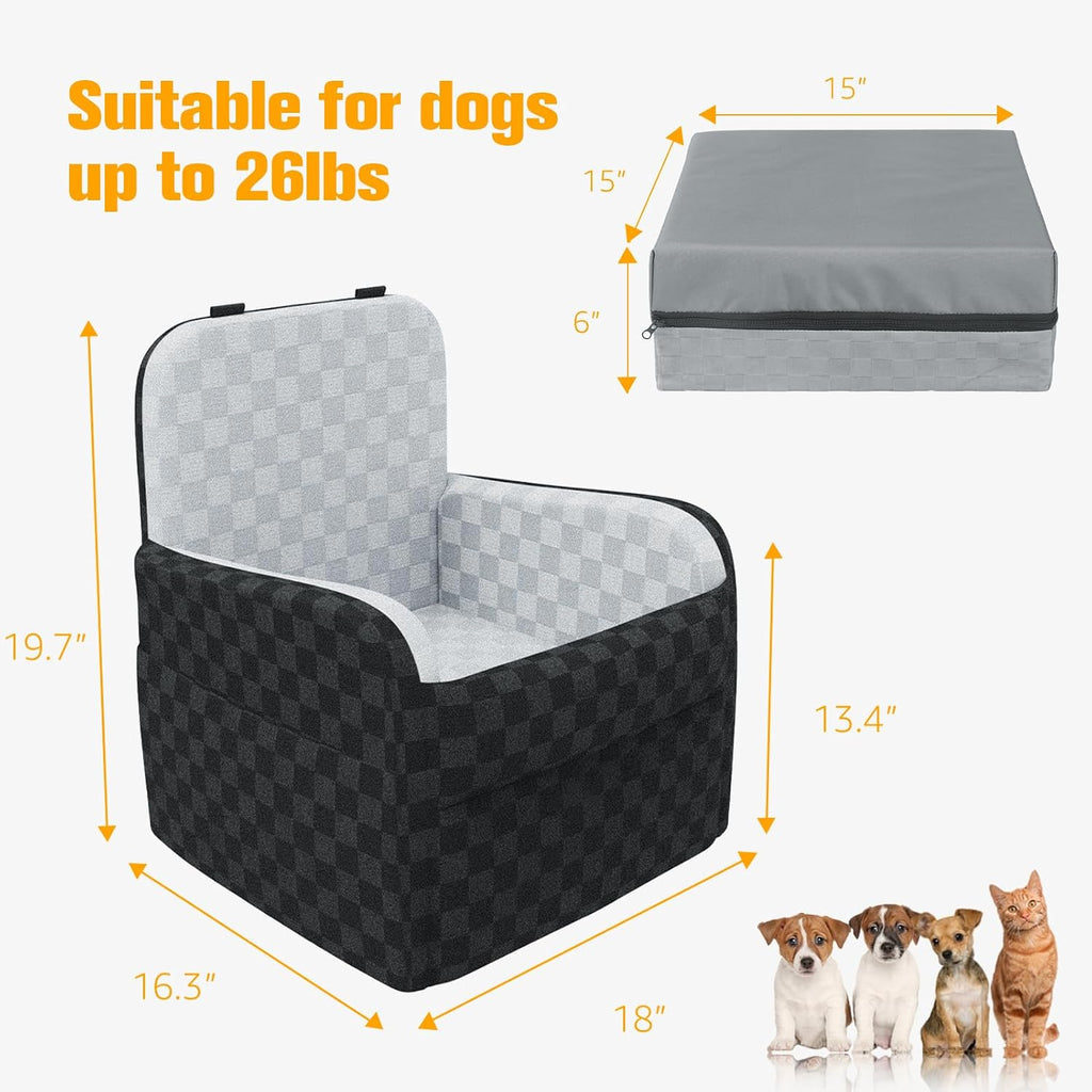 Waterproof Dog Car Seat for Small Medium Dogs, 6in Memory Foam | Pet Booster Seat for Dogs up to 26 lbs with Pockets, Detachable Washable Pet Carseat with Y-Shape Safety Belt