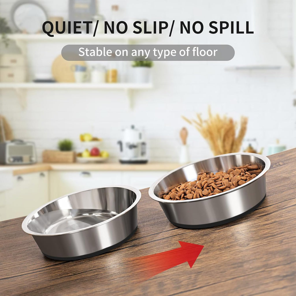 Taglory Stainless Steel Dog Bowls Set of 2, Non-Slip Base, 8 Cup, 59oz | Silicone base stays put on tile & hardwood, dishwasher-safe, food or water for medium to large dogs, Indoor Outdoor Use