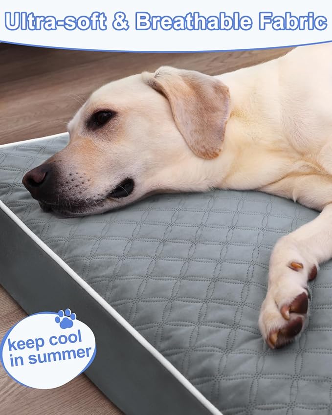 KSIIA Extra Large Dog Bed for Crate Pad Waterproof Dog Bed with Removable Washable Cover, Egg Crate Foam and Non-Slip Bottom, 47x29 Inch, Dark Gray