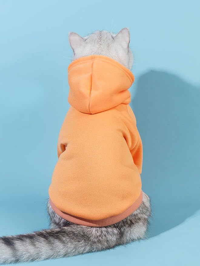 QWINEE Basic Dog Hoodie Sweatshirt Puppy Sweater Warm Cat Costumes Pet Clothes for Chihuahua Puppy Kitten Small Medium Dogs Orange Large