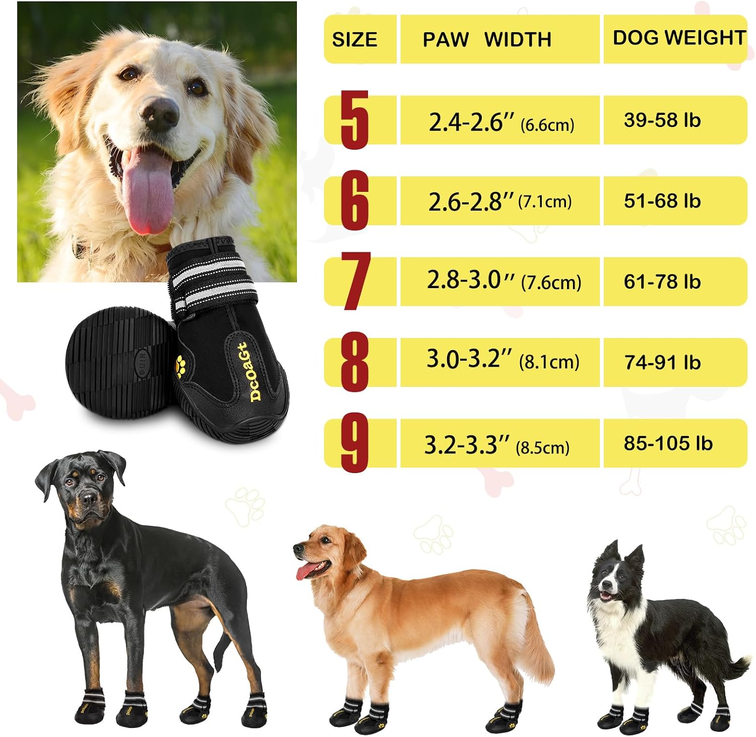 DcOaGt Dog Shoes Large Size Dogs XXL,Waterproof Dog Boots Dog Booties | Breathable Anti-Slip Paw Protectors for Hot Pavement Winter Snow for Hiking Walking with Reflective Strip Black, 4PCS,Size 9