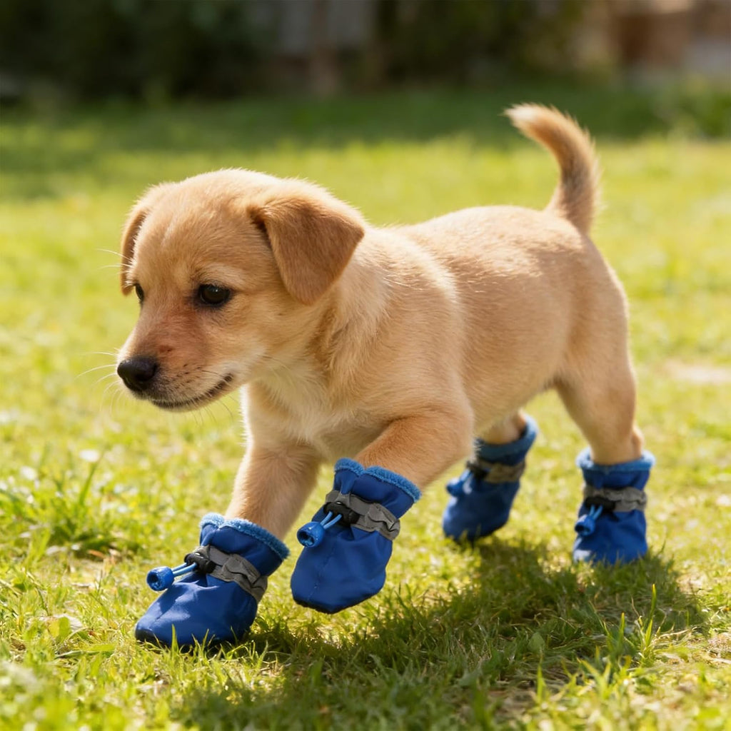 4Pcs Small Dog Shoes, Breathable Non-Slip Pet Booties, Puppy Paw Protectors 4-Pack Foot Covers for Small Breeds(Blue,L)