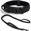 Tactical Dog Collar Set, Adjustable Military Training Nylon Dog Collar with Control Handle and Heavy Quick-Release Metal Buckle for Small Medium Large Dogs, Black Set XL