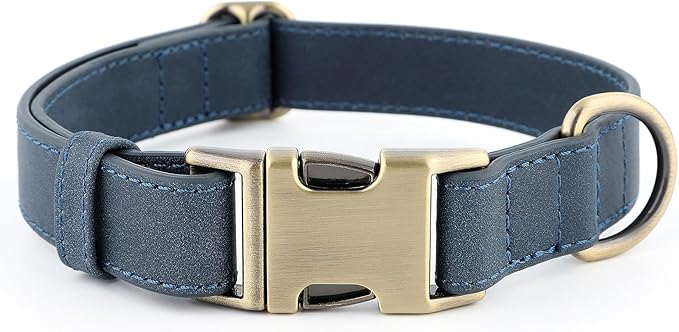 Plutus Pet Genuine Leather Dog Collar – Adjustable Pet Collar with Quick Release Metal Buckle, Soft Real Leather for Small Medium Large Dogs, Heavy Duty & Skin-Friendly (Blue, M)