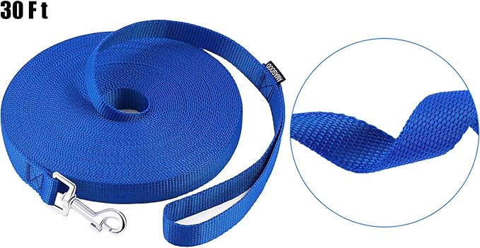 AmaGood Dog/Puppy Obedience Recall Training Agility Lead-15 ft 20 ft 30 ft 50 ft Long Leash-for Dog Training,Tie Out,Play,Safety,Camping (30 feet, Blue)