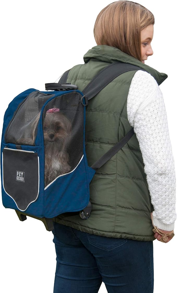 Pet Gear I-GO2 Roller Backpack, Travel Carrier, Car Seat for Cats/Dogs, Mesh Ventilation, Included Tether, Telescoping Handle, Storage Pouch