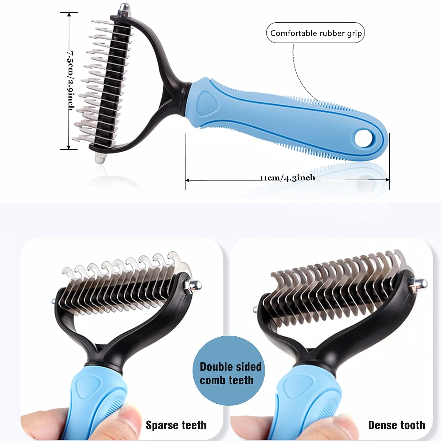 Dog Undercoat Rake 2-Sided Shedding Comb with 26-Tooth | Deshedding Dog Brush for Short Long Hair Coat, Pet Tangles Mat Remove, German Shepherd Husky Brush, Double-Sided Cat Brush