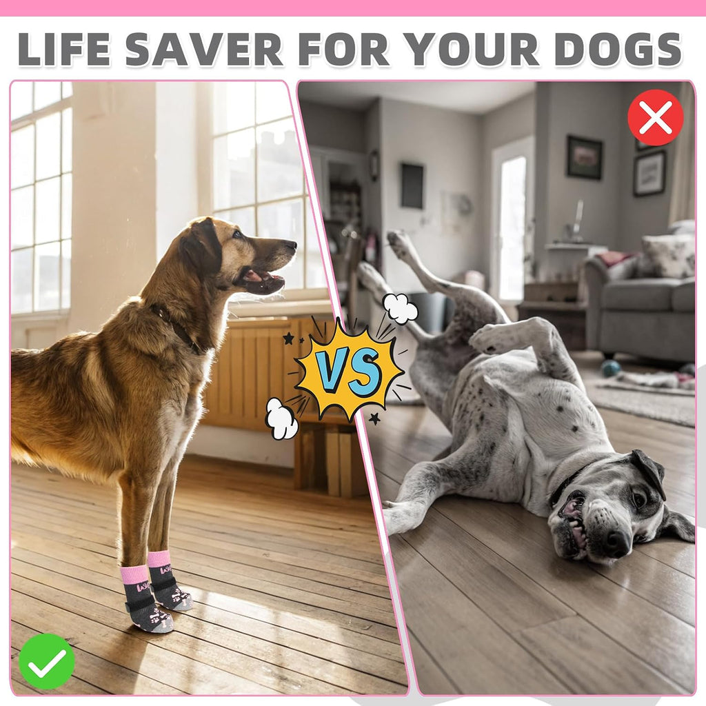 Dog Socks Shoes for Hot Pavement to Prevent Licking Paws, Winter Dog Boots&Paw Protector for Hardwood Floors Anti Slip,Traction Control Grip Booties for Small Medium Large Senior Dogs,Pink SM