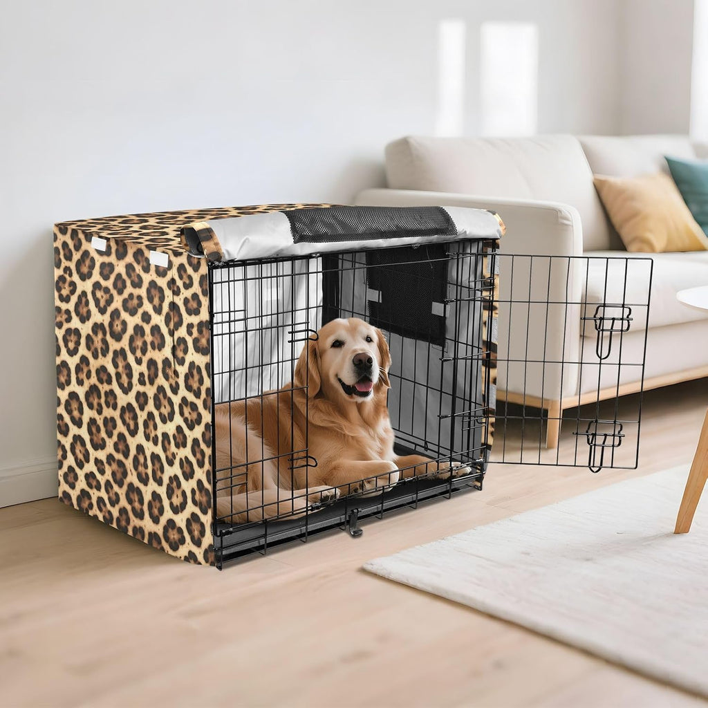 Cheetah Leopard Print Dog Crate Covers Breathable Dog Kennel Cover Windproof Waterproof Privacy Shading Fit for 30IN Wire Dog Cage