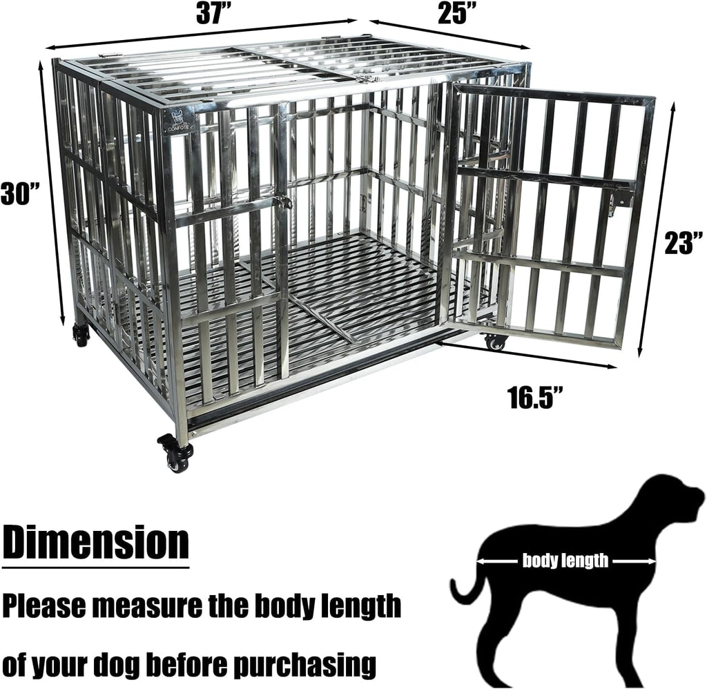Confote 37 Inch Heavy Duty Dog Crate Metal Cage Kennel, High Anxiety Pet Cage with Lockable Wheels & Double Doors for Small Medium Large Dogs