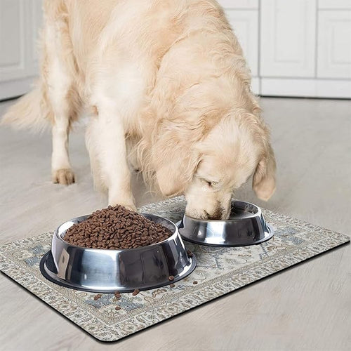 2 Pack Dog Food Mats for Floors, Absorbent and Quick-Drying Pet Cat Food Mat,Anti-Fouling and Easy-to-Clean Pet Feeding Mat,Dog Bowl Mat for Messy Drinking Water Bowls.12 x20+18"x24", Bohemia Style