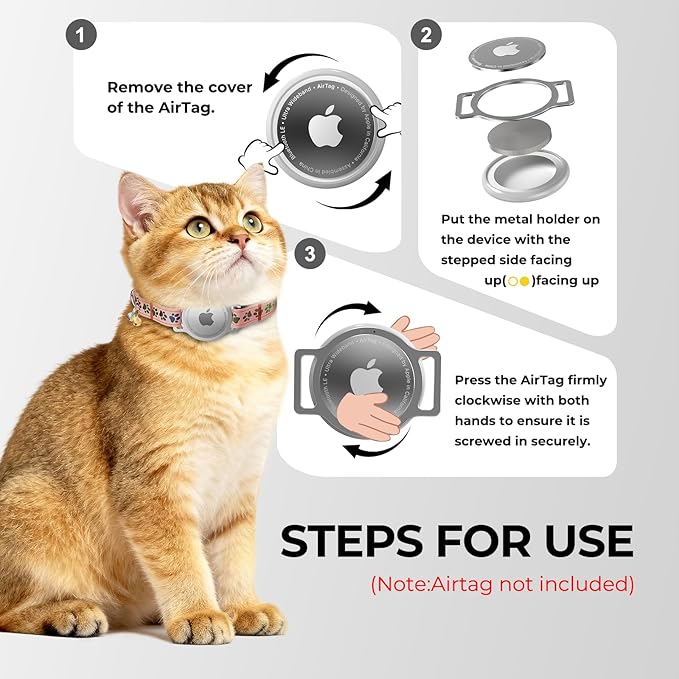 AirTag Cat Collar, Breakaway Cat Tracker Collar, Airtag Holder Compatible with Apple Air Tag, [Lightweight & Scratch Resistant] Adjustable Comfortable GPS Pet Collar for Cats Kittens, Pink