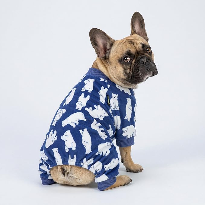 Fitwarm Polar Bear Dog Pajamas, Dog Clothes for Small Dogs Girl Boy, Pet Onesie with Feet, Cat Outfit, Lightweight Velvet, Royal Blue, White, Large