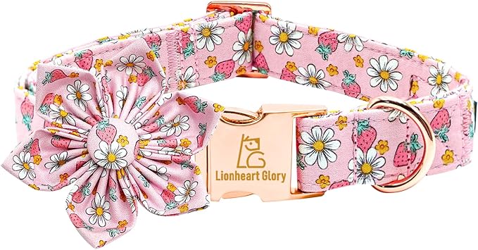 Lionheart glory Dog Collar Flower Collar Pink Dog Collar with Flower Spring Summer Cute Collar Dog Female Soft Durable Adjustable Dog Collars for Medium Dogs, B:Strawberries