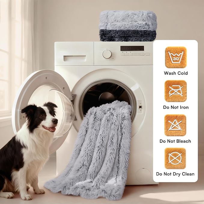 Luciphia Large Waterproof Dog Blanket for Pet Washable Liquid Proof Bed Intimacy Protection Shaggy Plush Calming Long Faux Fur Couch Cover Calming Cat Throw Blankets, Mist Grey, 60" x 80"