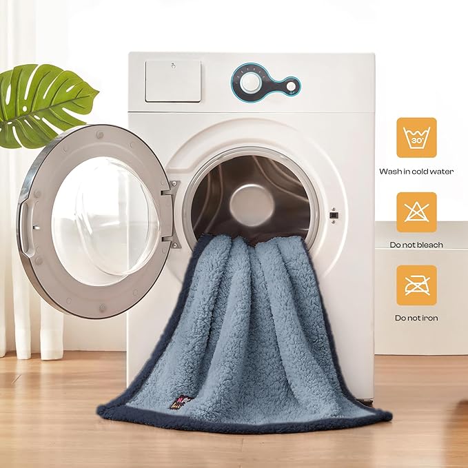 Luciphia Waterproof Pet Blanket for Medium Large Dogs Soft Cat Sherpa Calming Thick Cover Leakproof Cozy Puppy Sofa Bed Car Couch Protector(Blue/Navy,80x63 inches)