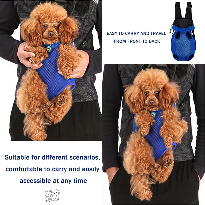 Pet Carrier Backpack, Adjustable Pet Front Carriers for Small Medium Dogs Cats 5-18 Lbs, Legs Out, Dog Cat Carrier Backpack for Hiking,Camping,Traveling,Cycling (Blue, Medium（Fit:5-10lb）)