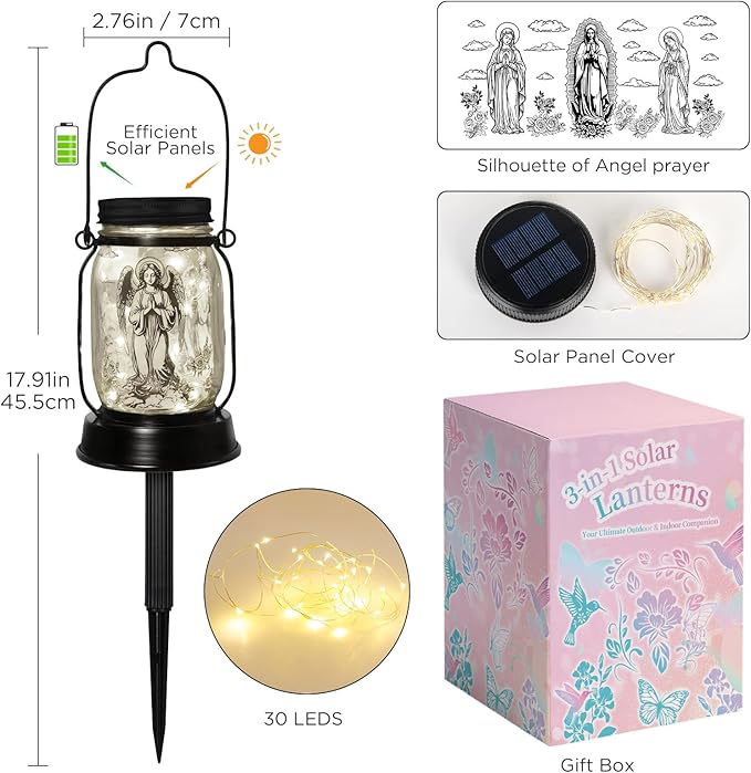 kyoryuger Guardian Angel Gifts for Women/Men Angel Praying Solar Lantern Mom Birthday, Mothers Day, Sympathy Solar Lantern Garden Decoration Outside for Yard, Patio,Backyard,Porch, Torches