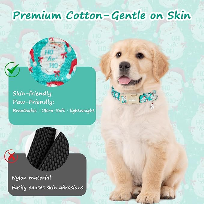 Christmas Dog Collar，Soft Cotton Dog Collars for Small Dogs, Dog Christmas Collar with Santa for Small Medium Large Dogs, Adjustable Green Collars Perfect for Girl or Boy Dog Collars-S