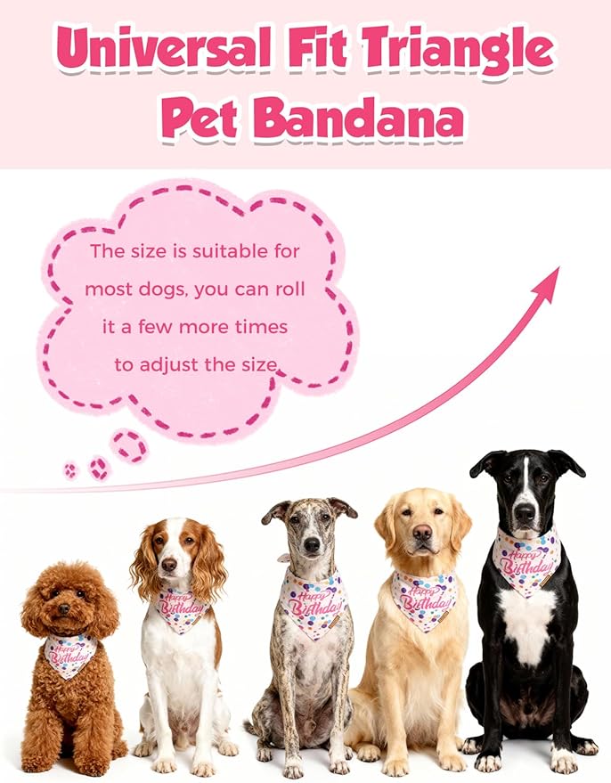 Luxury Double-Layer Dog Birthday Bandana – Handmade, Silk-Soft Polyester for All Dog Sizes | Birthday & Party Outfit | Gift-Ready Pet Accessory(Happy Birthday, Medium)