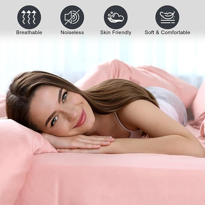 Twin Mattress Protector Waterproof, Fitted Sheet Style Breathable Mattress Cover with Deep Pocket Fits Up to 18'', Noiseless Bed Cover for Kids Adults Pets, Machine Washable (Pink, 39'' X 75'')