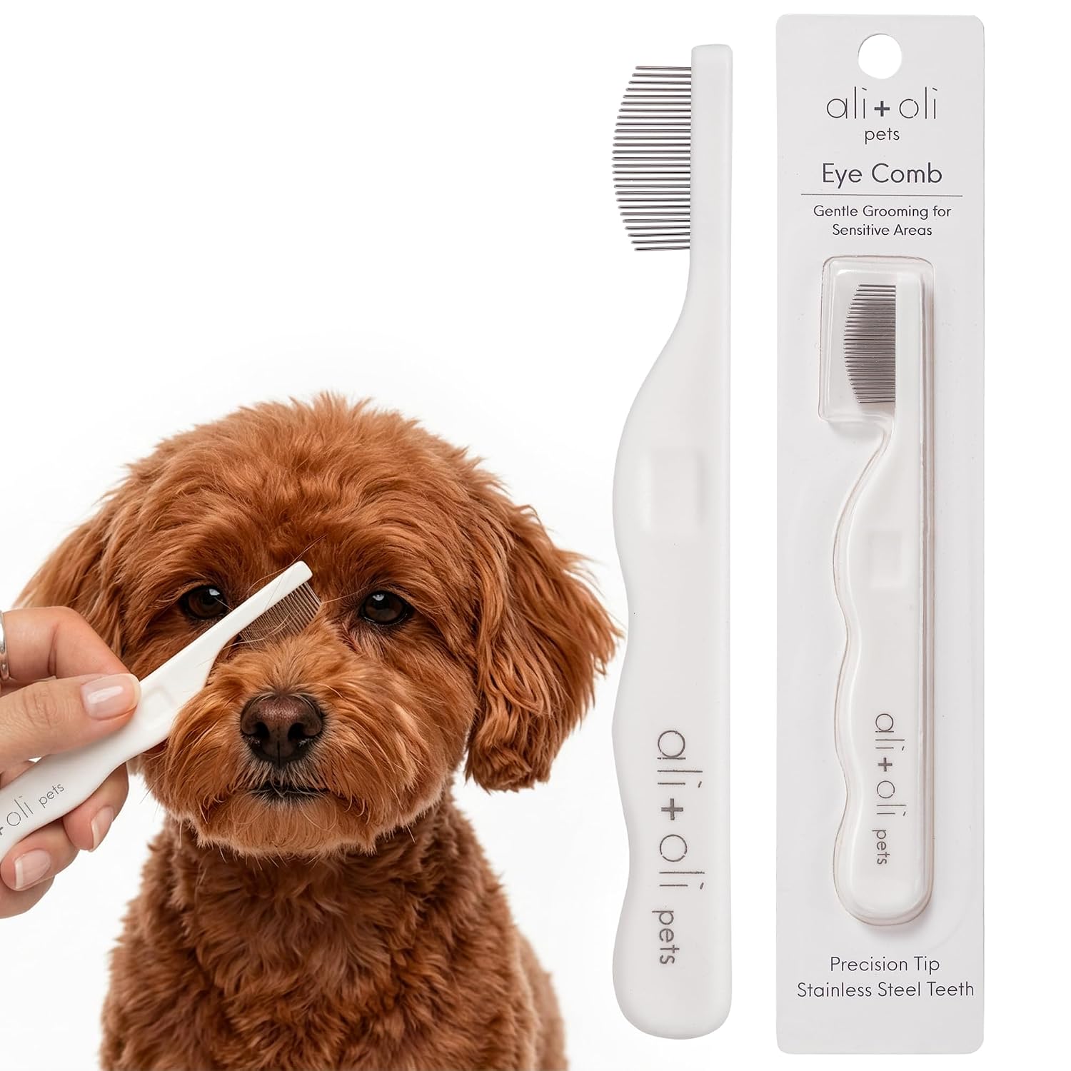 Ali+Oli Pets Eye Comb for Dogs & Cats – Fine Tooth Tear Stain Remover Comb – Pet Face Grooming Comb for Removing Eye Gunk, Debris & Tear Stains