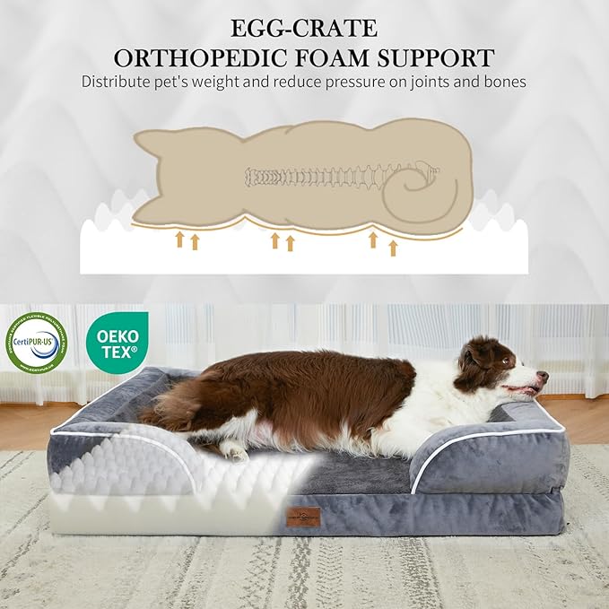 Comfort Expression Orthopedic Dog Bed for Small Dogs 24x16 Inch, Waterproof Supportive Egg Crate Foam Small Pet Bed with Removable Bolsters, Dog Couch with Washable Cover & Non-Slip Bottom, Dark Grey