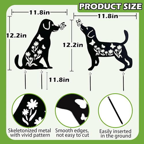 2 Pack Metal Dog Garden Decor for Outside - Unique Dog Statues, Decorative Garden Stakes, Labrador Pet Gifts for Women/Men, Silhouette Yard Art, Ideal for Decorating Backards, (11in)