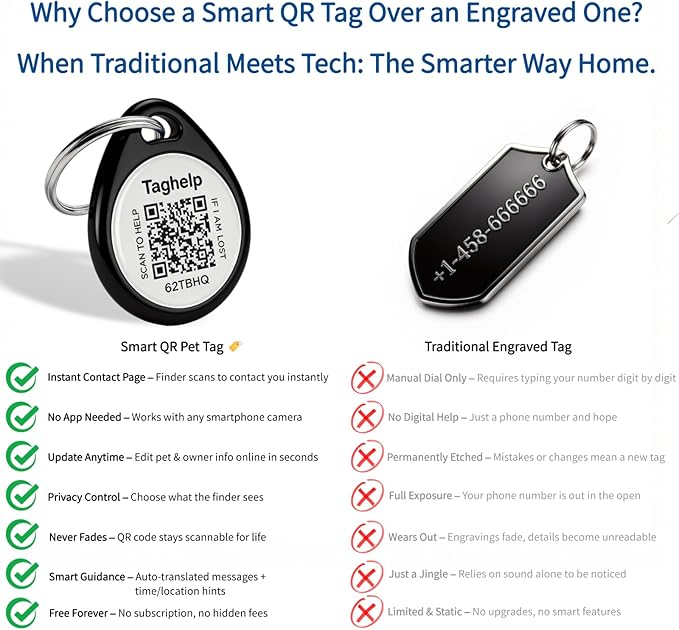 QR Code Cat ID Tag for Collar, Smart Pet ID with Free Online Profile, Instant Scan to Contact Owner, Silent Anti-Lost Cat Tag, No App or Subscription, Black 1”