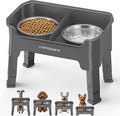 URPOWER Mess Proof Elevated Dog Bowls for Small Dogs with Splash Guard | 4 Adjustable Heights, 2 Stainless Steel Bowls, Food & Water Separation, Non-Slip Base, Foldable Raised Dog Bowl Stand, Grey
