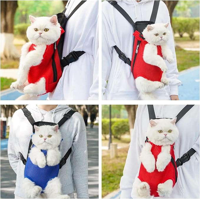 Dog Carrier Backpack, Adjustable Puppy Front Carrier Backpack, Ventilated Dog Chest Carrier for Hiking Camping Travel, Sling Bag for Small Medium Dog Cat Rabbit Puppies, Suit 9-13 lbs (Blue, L)