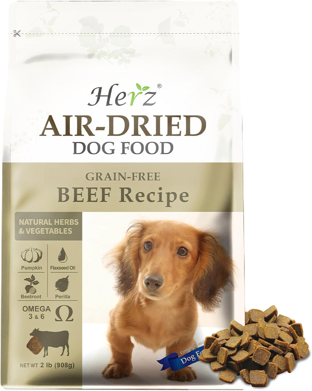 Herz Air-Dried Dog Food, High Protein, New Zealand Grass-Fed Beef, 2 lb